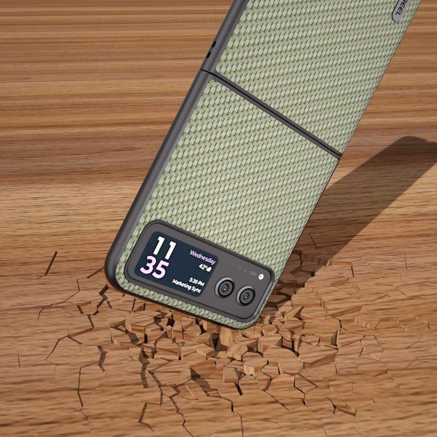Uniqkart Phone Case for Motorola Razr 40 5G Carbon Fiber Texture PU Leather Coated PC Cover - Green
