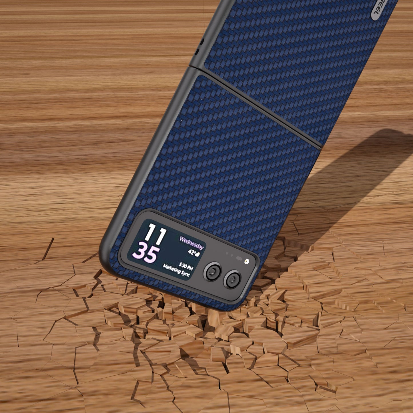 Uniqkart Phone Case for Motorola Razr 40 5G Carbon Fiber Texture PU Leather Coated PC Cover - Blue