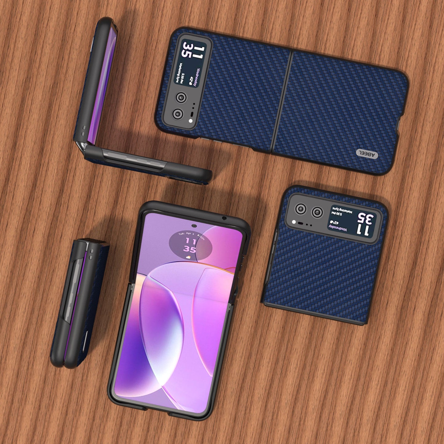 Uniqkart Phone Case for Motorola Razr 40 5G Carbon Fiber Texture PU Leather Coated PC Cover - Blue