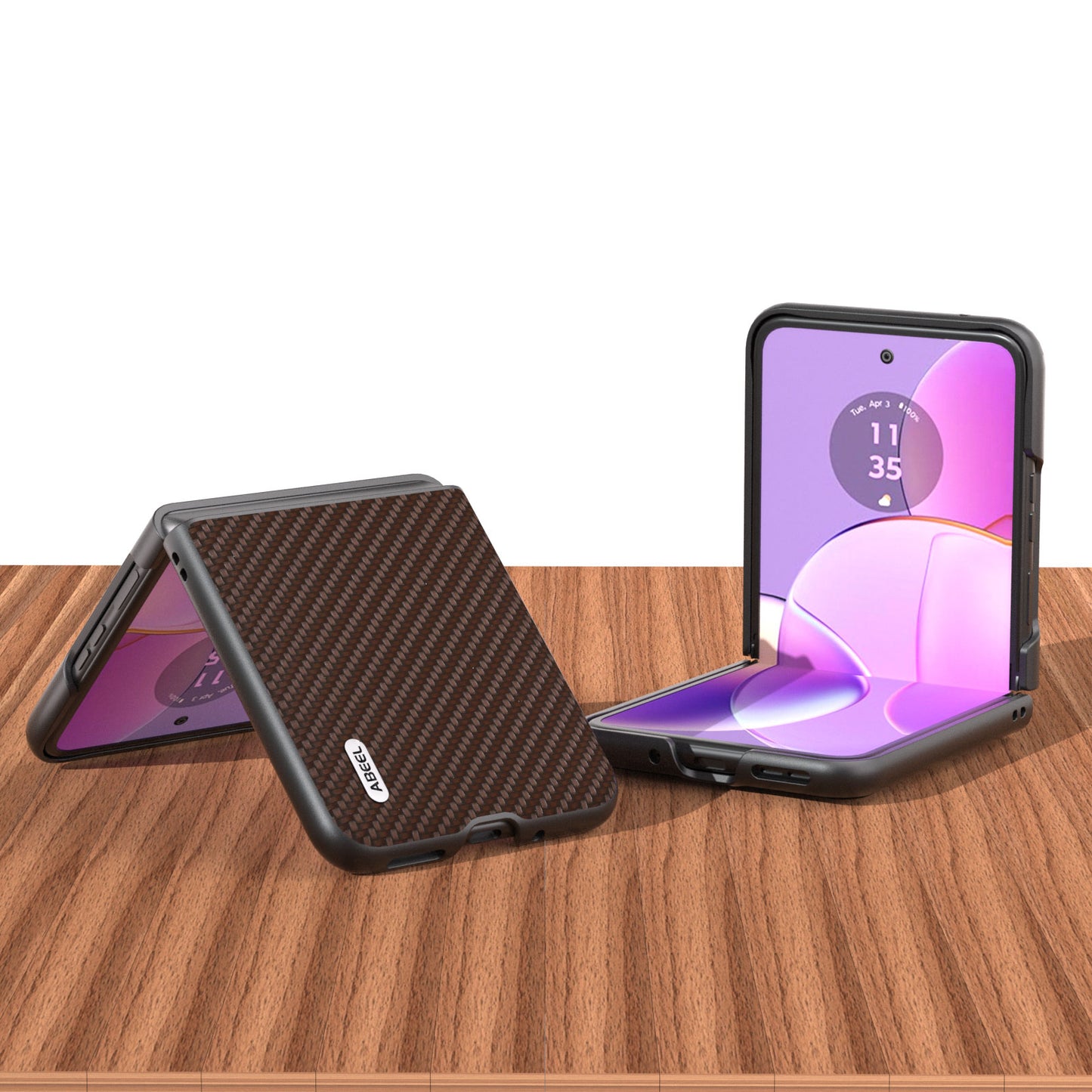 Uniqkart Phone Case for Motorola Razr 40 5G Carbon Fiber Texture PU Leather Coated PC Cover - Brown
