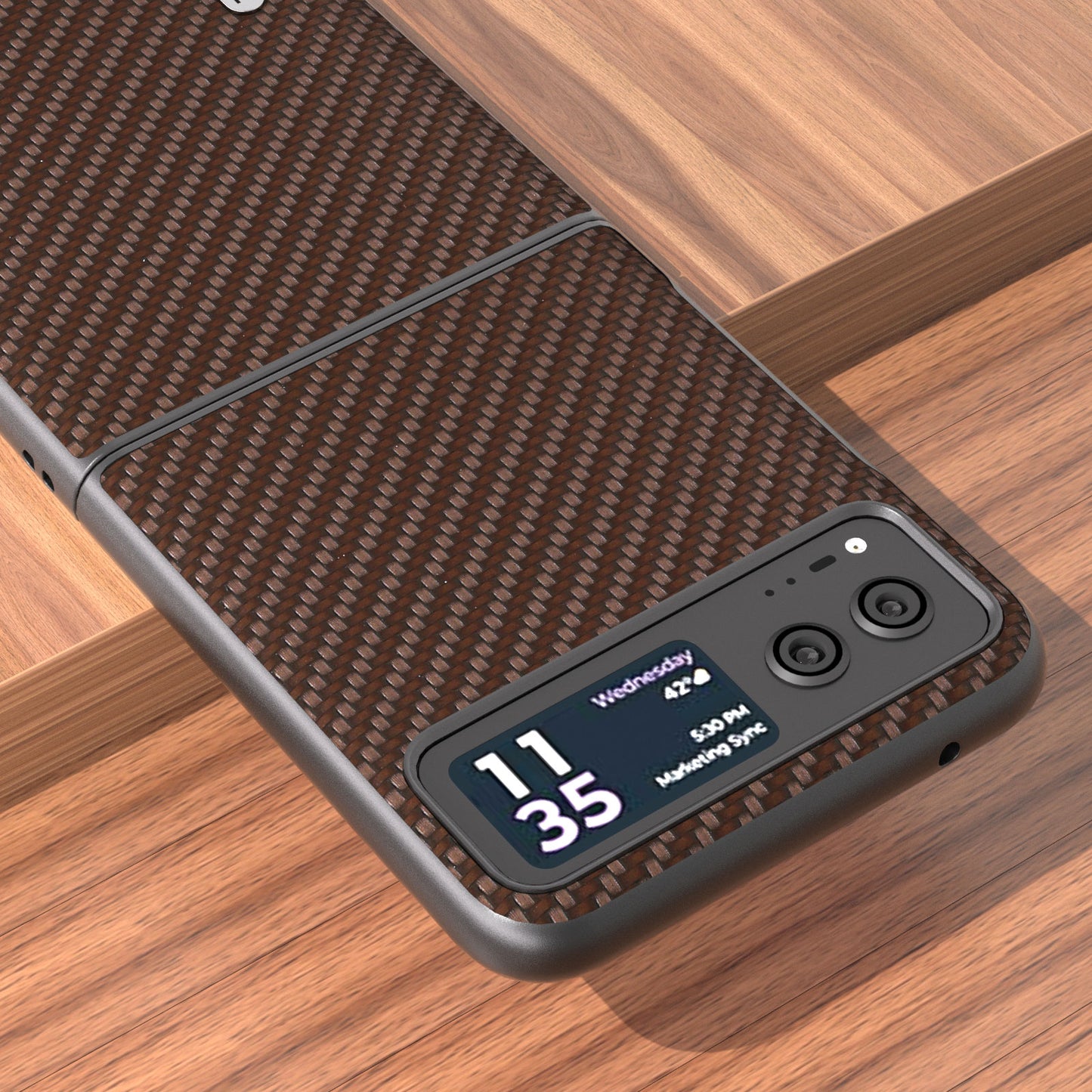 Uniqkart Phone Case for Motorola Razr 40 5G Carbon Fiber Texture PU Leather Coated PC Cover - Brown