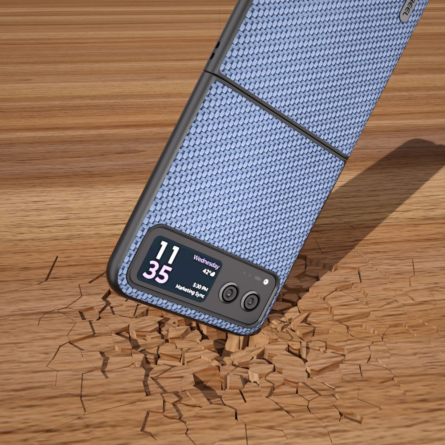 Uniqkart Phone Case for Motorola Razr 40 5G Carbon Fiber Texture PU Leather Coated PC Cover - Baby Blue