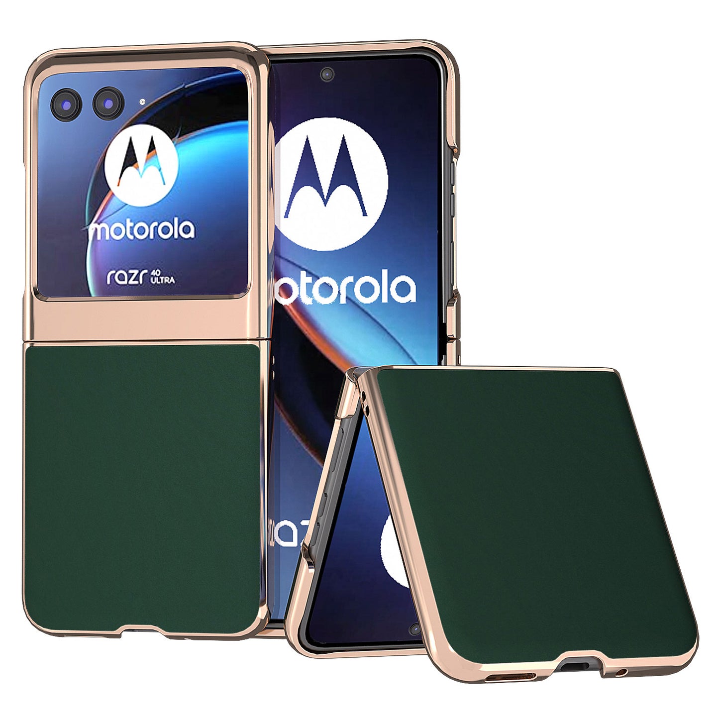 Uniqkart for Motorola Razr 40 Ultra 5G Nano Electroplating Phone Case Genuine Cow Leather + PC Silky Feeling Cover - Green