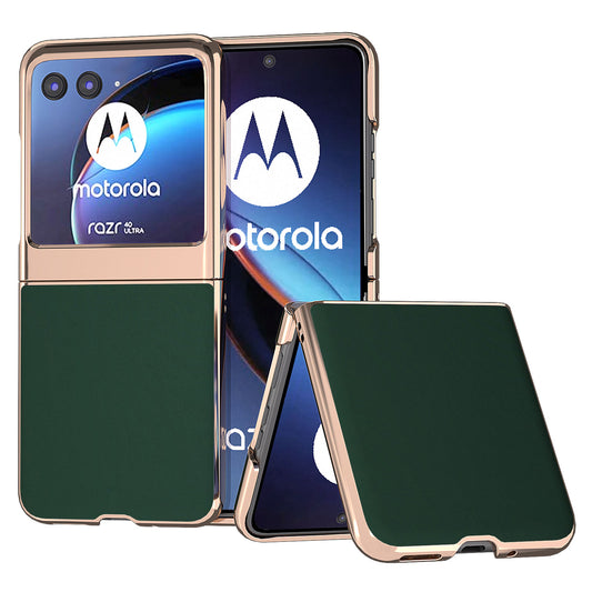 Uniqkart for Motorola Razr 40 Ultra 5G Nano Electroplating Phone Case Genuine Cow Leather + PC Silky Feeling Cover - Green