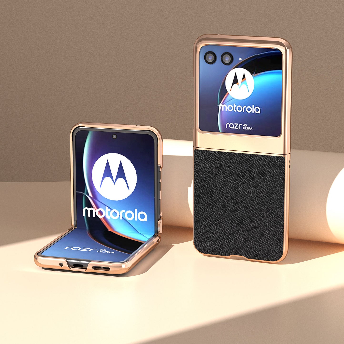 for Motorola Razr 40 Ultra 5G Genuine Cow Leather + PC Protective Cover Nano Electroplating Phone Case - Black