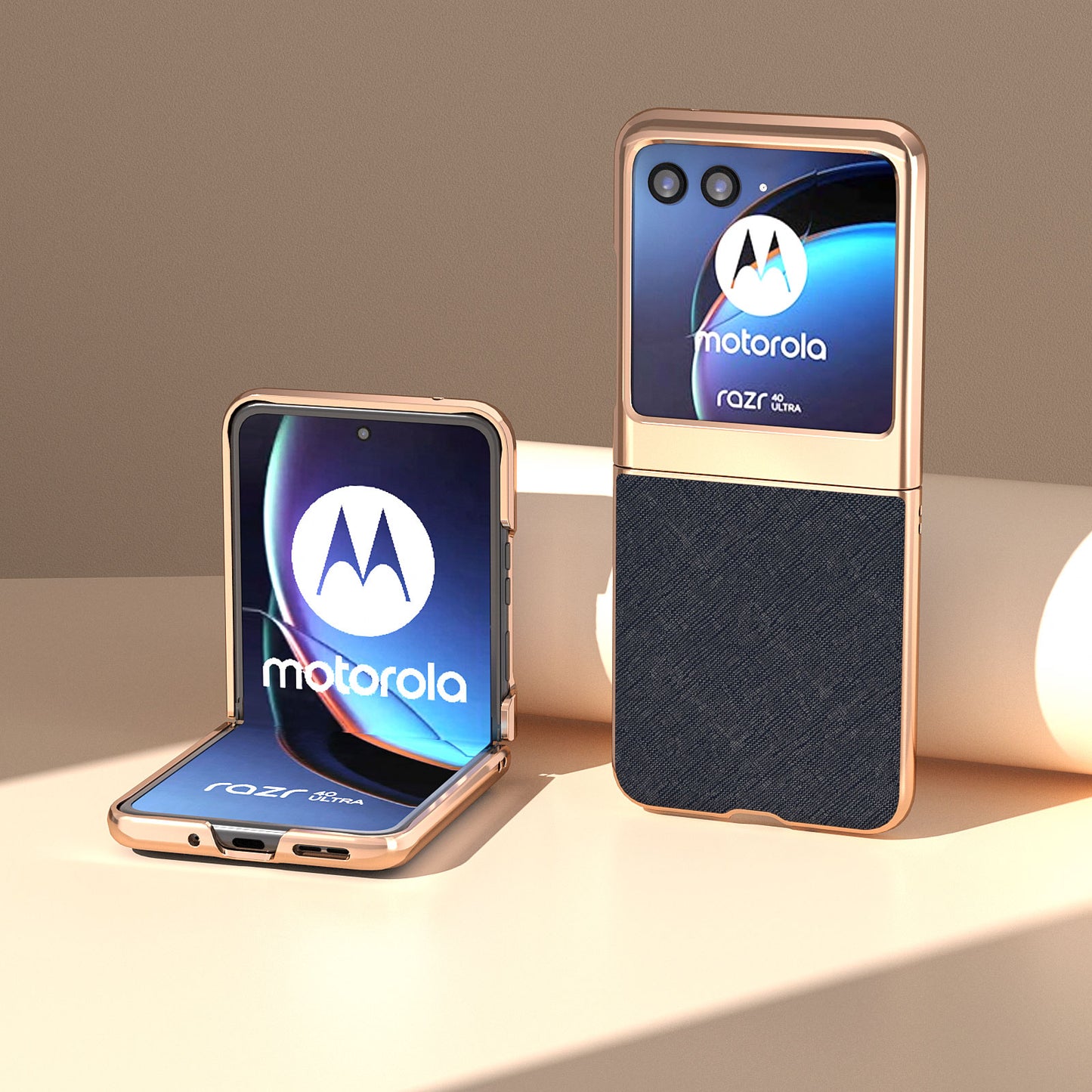for Motorola Razr 40 Ultra 5G Genuine Cow Leather + PC Protective Cover Nano Electroplating Phone Case - Blue