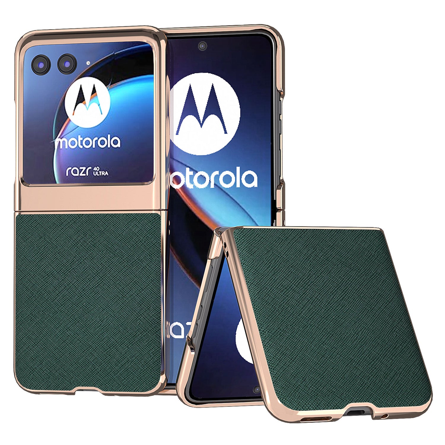 for Motorola Razr 40 Ultra 5G Genuine Cow Leather + PC Protective Cover Nano Electroplating Phone Case - Green