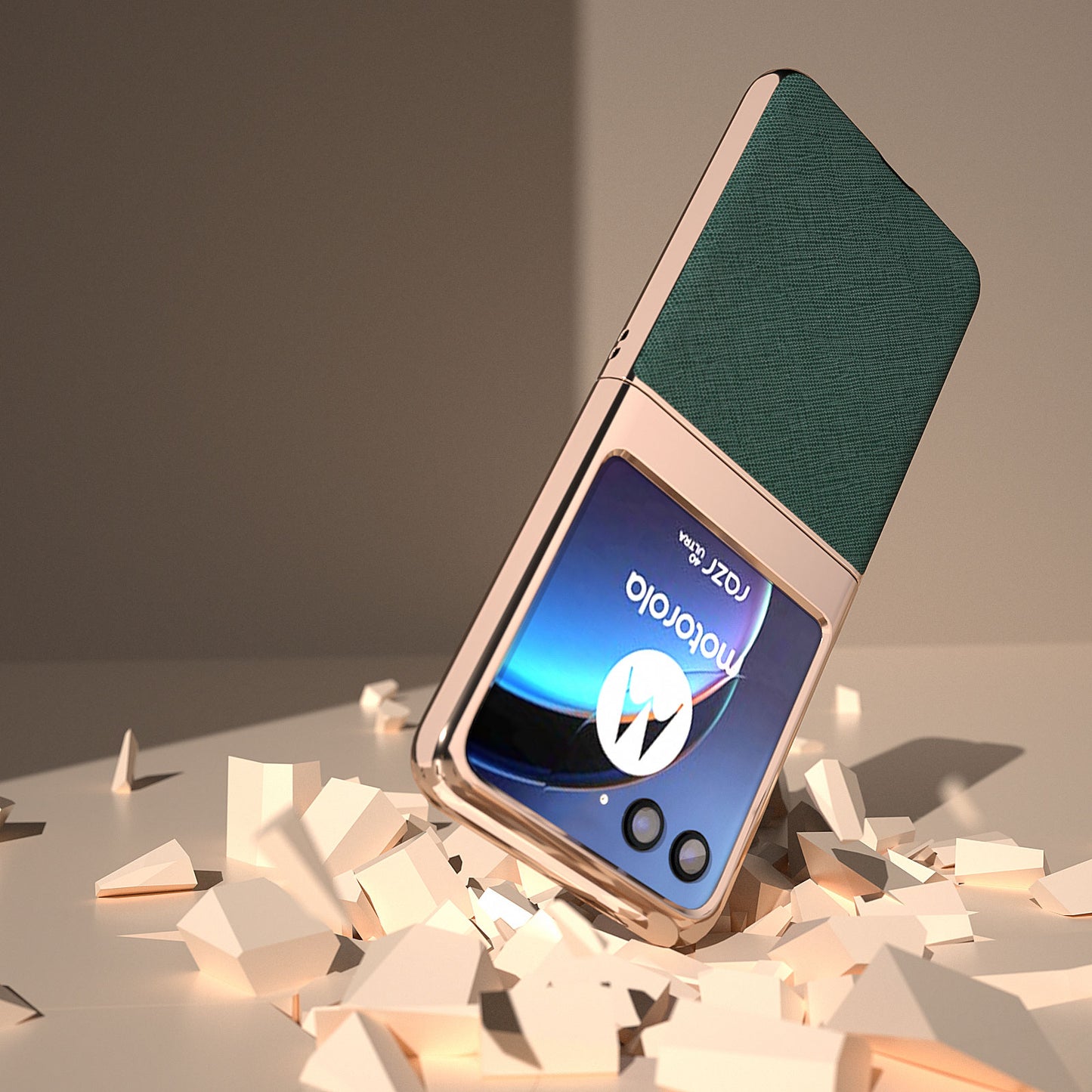 for Motorola Razr 40 Ultra 5G Genuine Cow Leather + PC Protective Cover Nano Electroplating Phone Case - Green