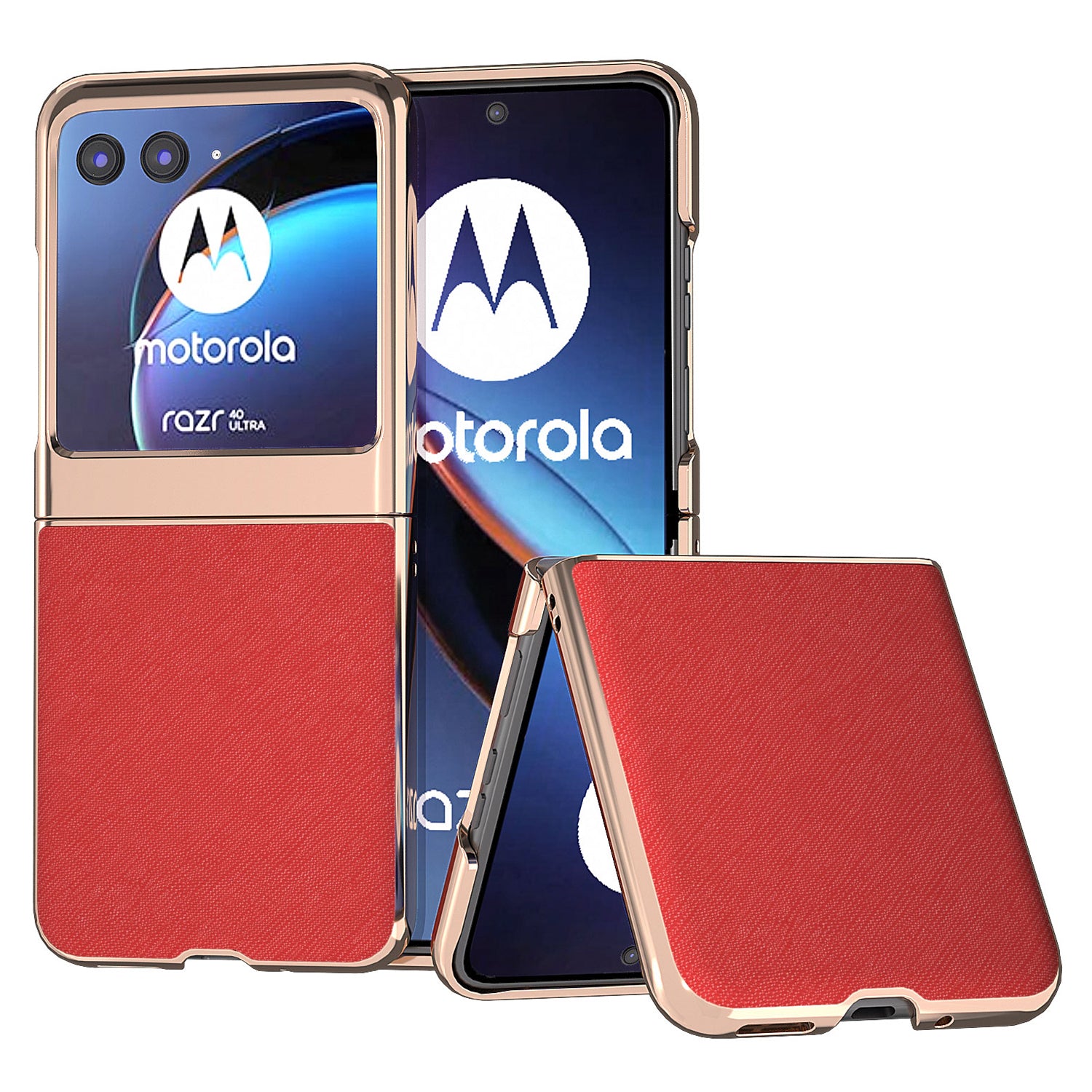 for Motorola Razr 40 Ultra 5G Genuine Cow Leather + PC Protective Cover Nano Electroplating Phone Case - Red