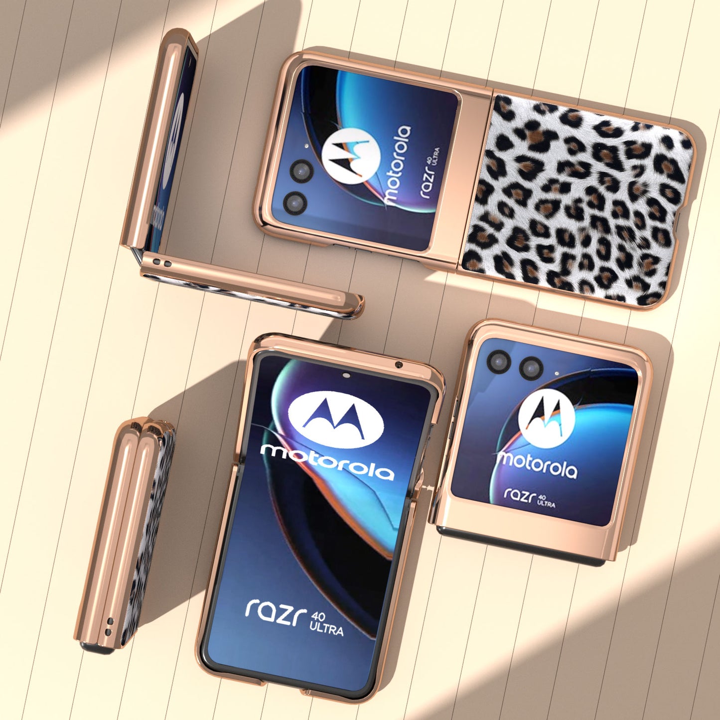 Uniqkart for Motorola Razr 40 Ultra 5G PU Leather + Hard PC Phone Case Nano Electroplating Leopard Pattern Cover - Silver