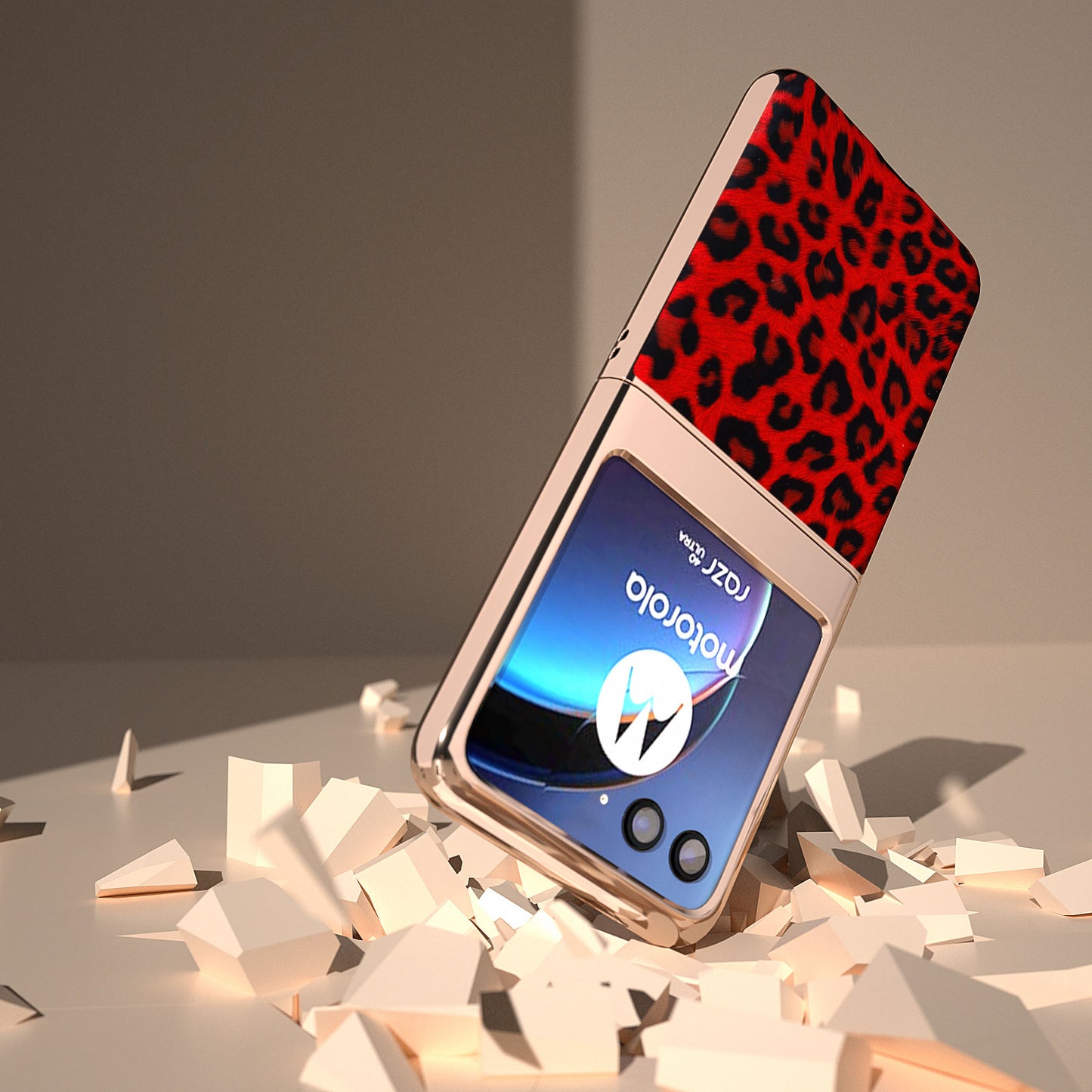 Uniqkart for Motorola Razr 40 Ultra 5G PU Leather + Hard PC Phone Case Nano Electroplating Leopard Pattern Cover - Red