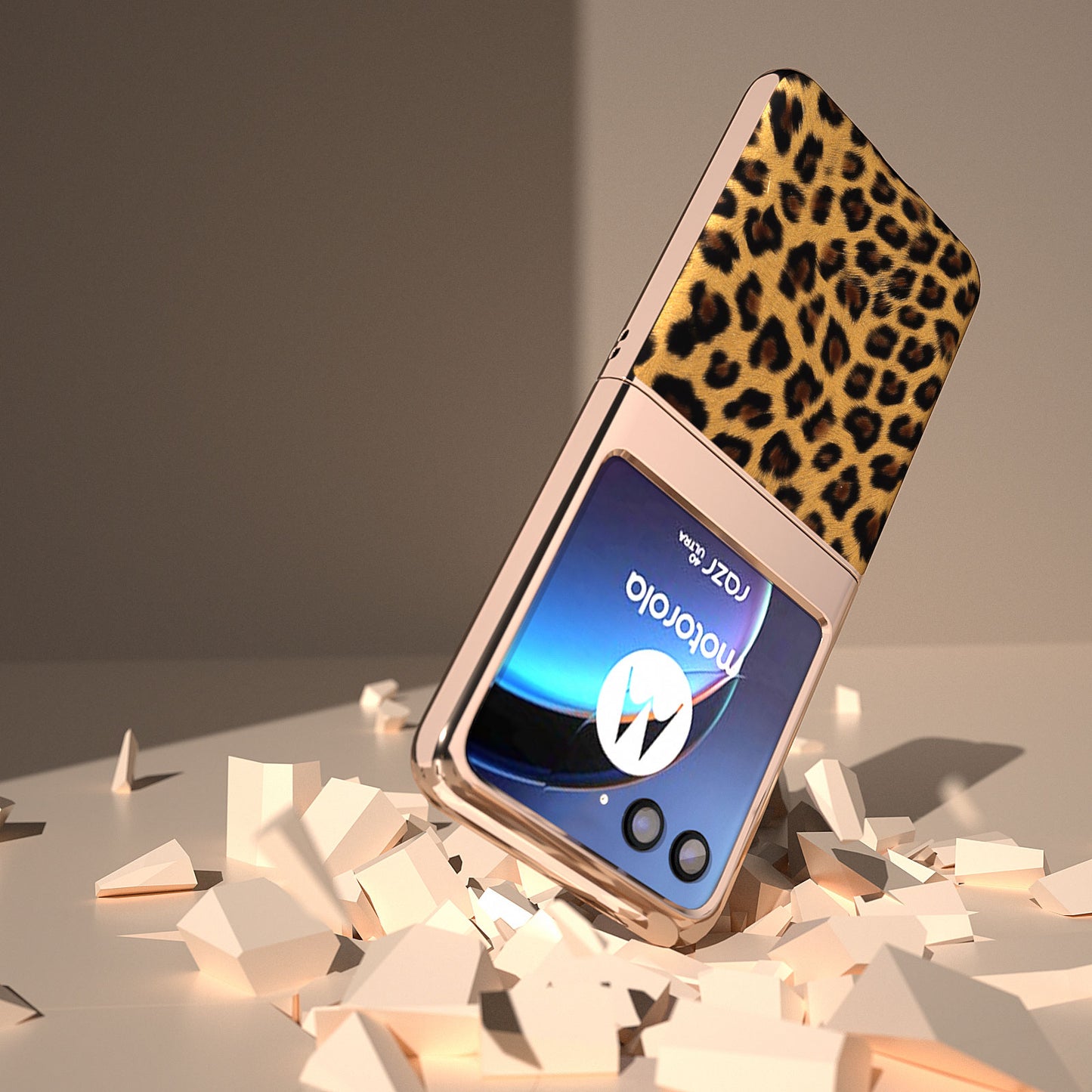 Uniqkart for Motorola Razr 40 Ultra 5G PU Leather + Hard PC Phone Case Nano Electroplating Leopard Pattern Cover - Gold