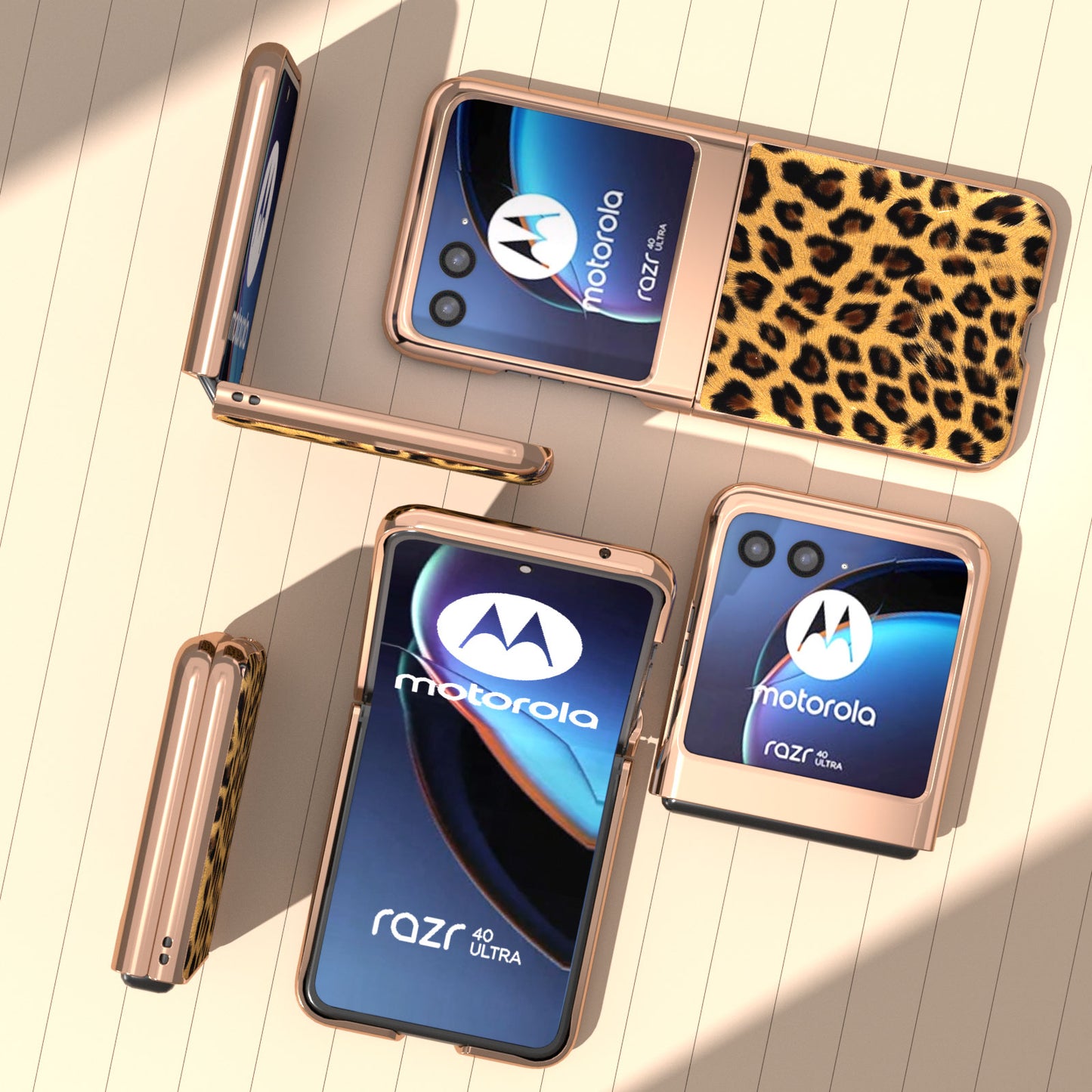 Uniqkart for Motorola Razr 40 Ultra 5G PU Leather + Hard PC Phone Case Nano Electroplating Leopard Pattern Cover - Gold