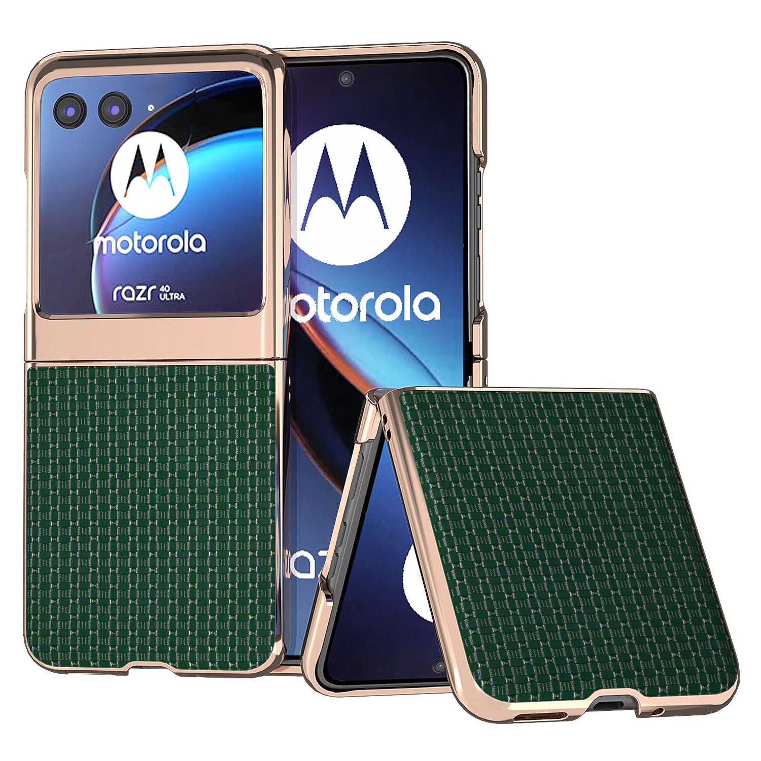 for Motorola Razr 40 Ultra 5G Electroplating Genuine Cow Leather + PC Case Luxury Texture Phone Cover - Green