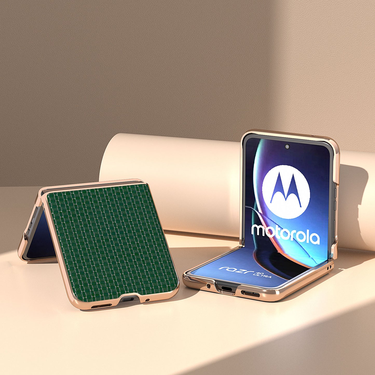 for Motorola Razr 40 Ultra 5G Electroplating Genuine Cow Leather + PC Case Luxury Texture Phone Cover - Green