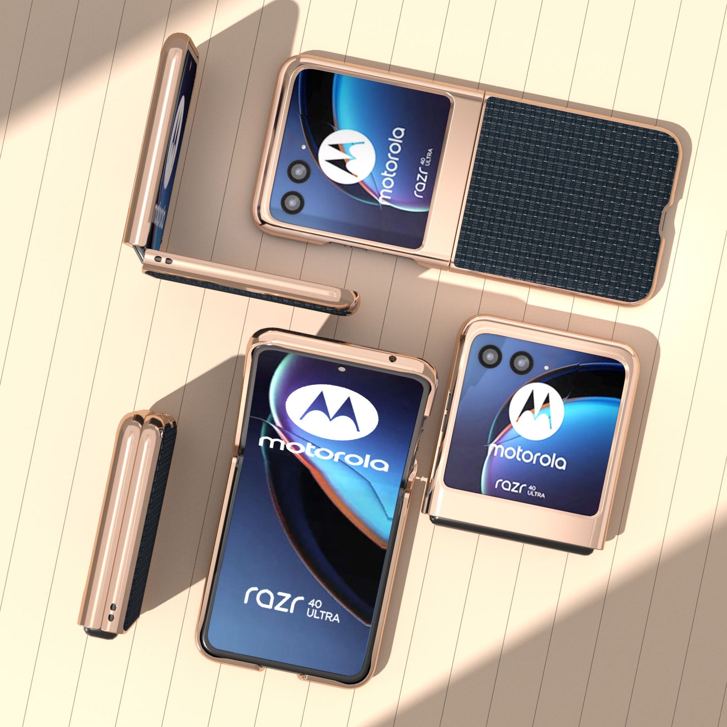 for Motorola Razr 40 Ultra 5G Electroplating Genuine Cow Leather + PC Case Luxury Texture Phone Cover - Blue