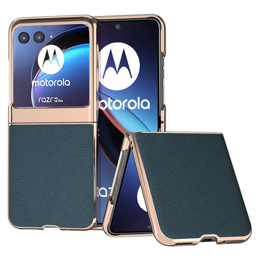 for Motorola Razr 40 Ultra 5G Genuine Cow Leather + PC Litchi Texture Case Nano Electroplating Phone Cover - Green