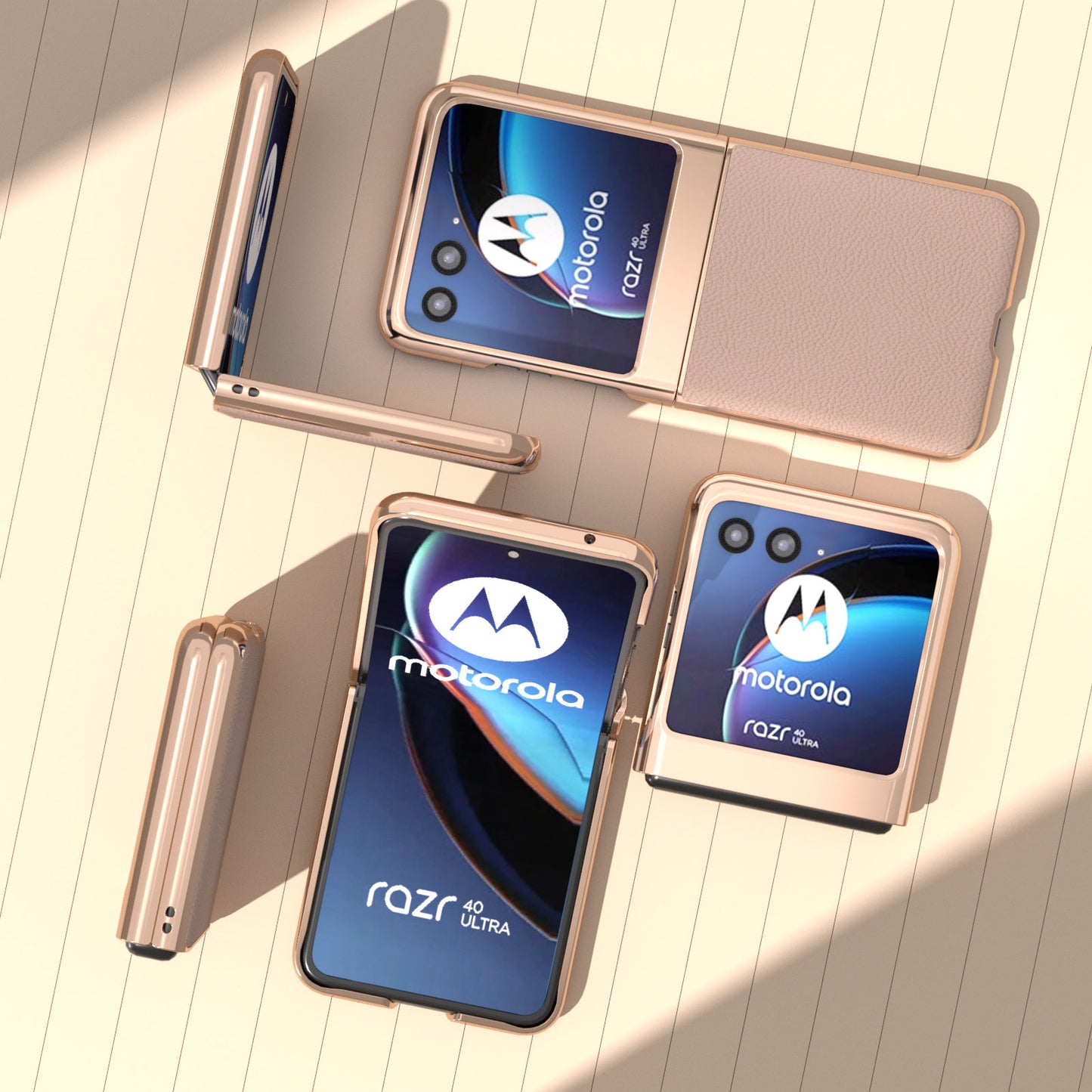 for Motorola Razr 40 Ultra 5G Genuine Cow Leather + PC Litchi Texture Case Nano Electroplating Phone Cover - Rose Gold