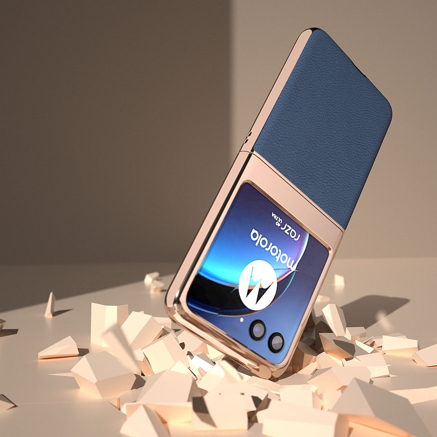 for Motorola Razr 40 Ultra 5G Genuine Cow Leather + PC Litchi Texture Case Nano Electroplating Phone Cover - Blue