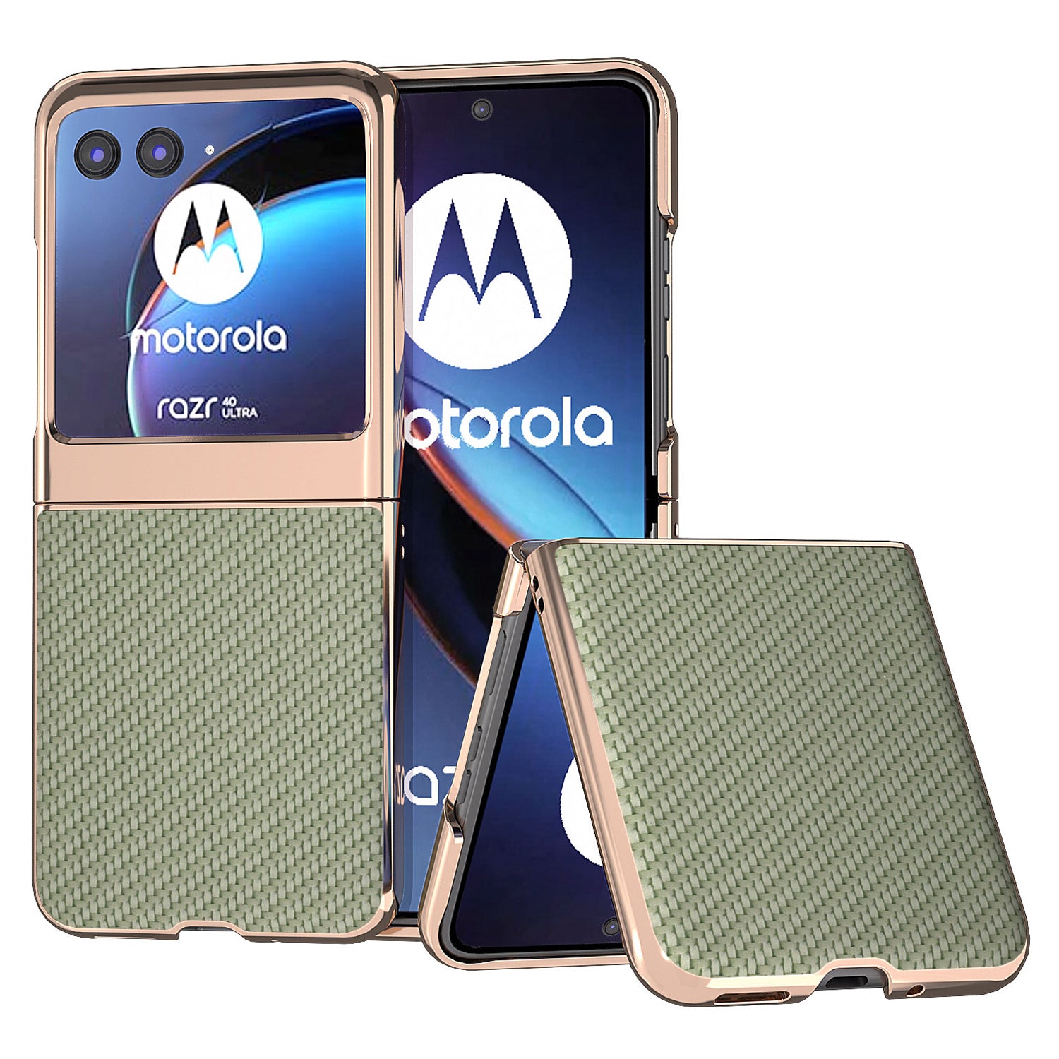 for Motorola Razr 40 Ultra 5G PU Leather + PC Electroplating Case Carbon Fiber Texture Phone Cover - Light Green