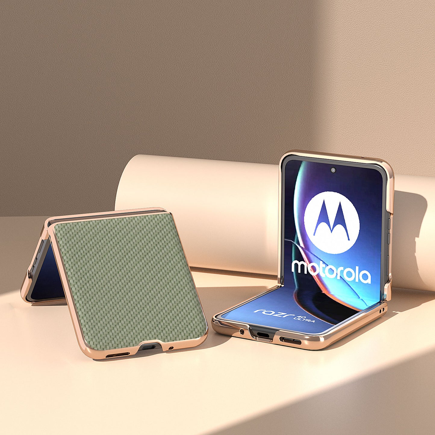 for Motorola Razr 40 Ultra 5G PU Leather + PC Electroplating Case Carbon Fiber Texture Phone Cover - Light Green