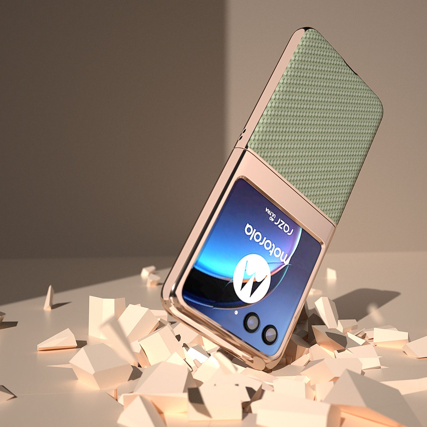 for Motorola Razr 40 Ultra 5G PU Leather + PC Electroplating Case Carbon Fiber Texture Phone Cover - Light Green