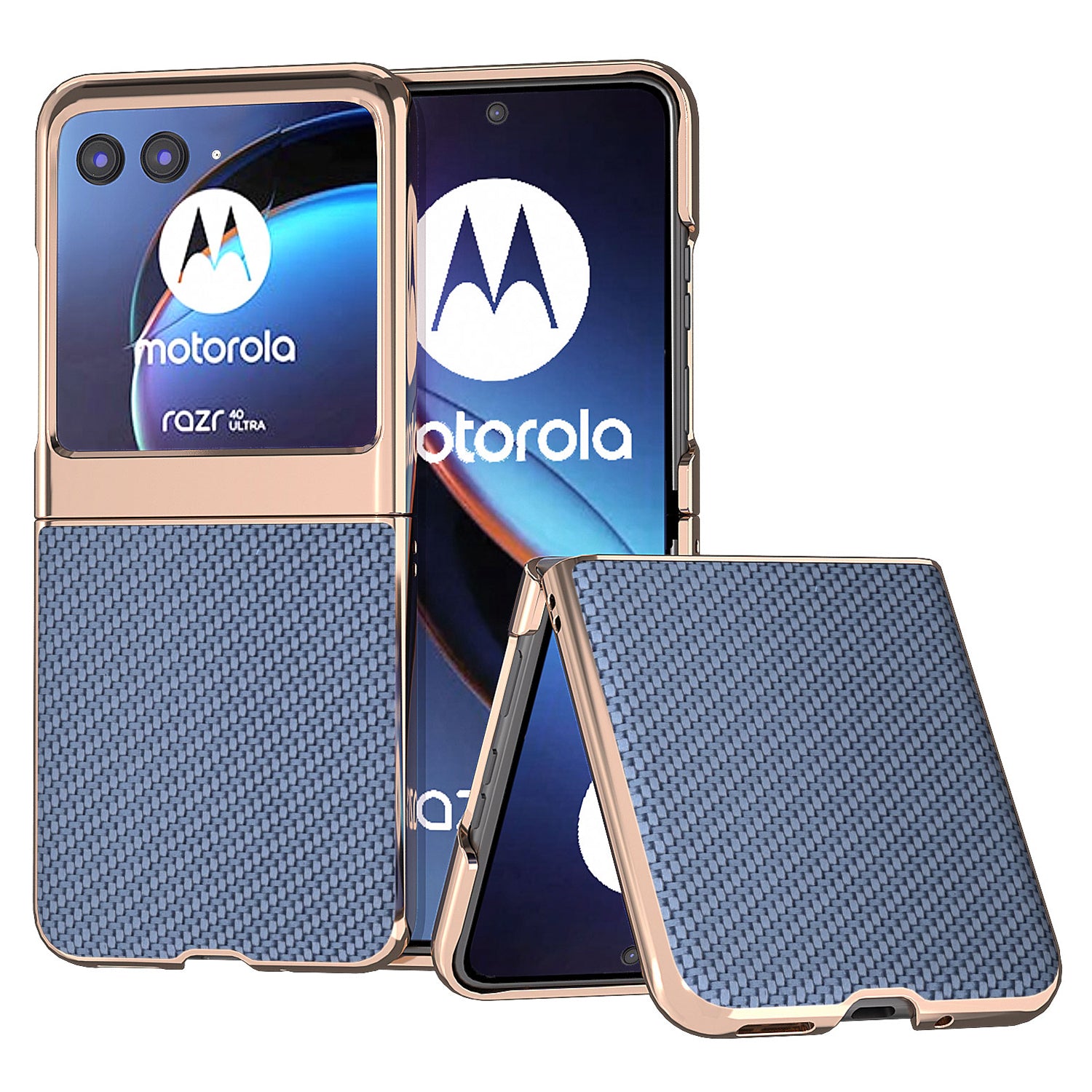 for Motorola Razr 40 Ultra 5G PU Leather + PC Electroplating Case Carbon Fiber Texture Phone Cover - Baby Blue