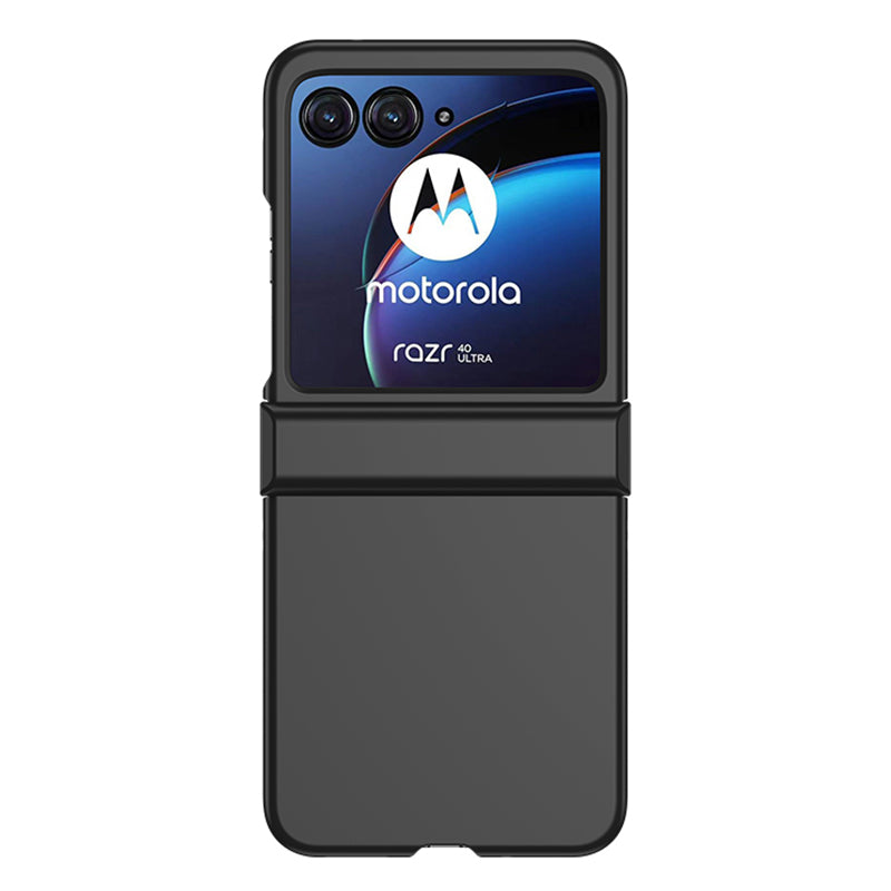Uniqkart for Motorola Razr 40 Ultra 5G Phone Case Hinge Design PC Cover with Tempered Glass Rear Screen Protector - Black