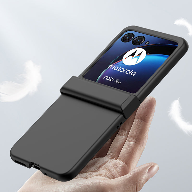 Uniqkart for Motorola Razr 40 Ultra 5G Phone Case Hinge Design PC Cover with Tempered Glass Rear Screen Protector - Black
