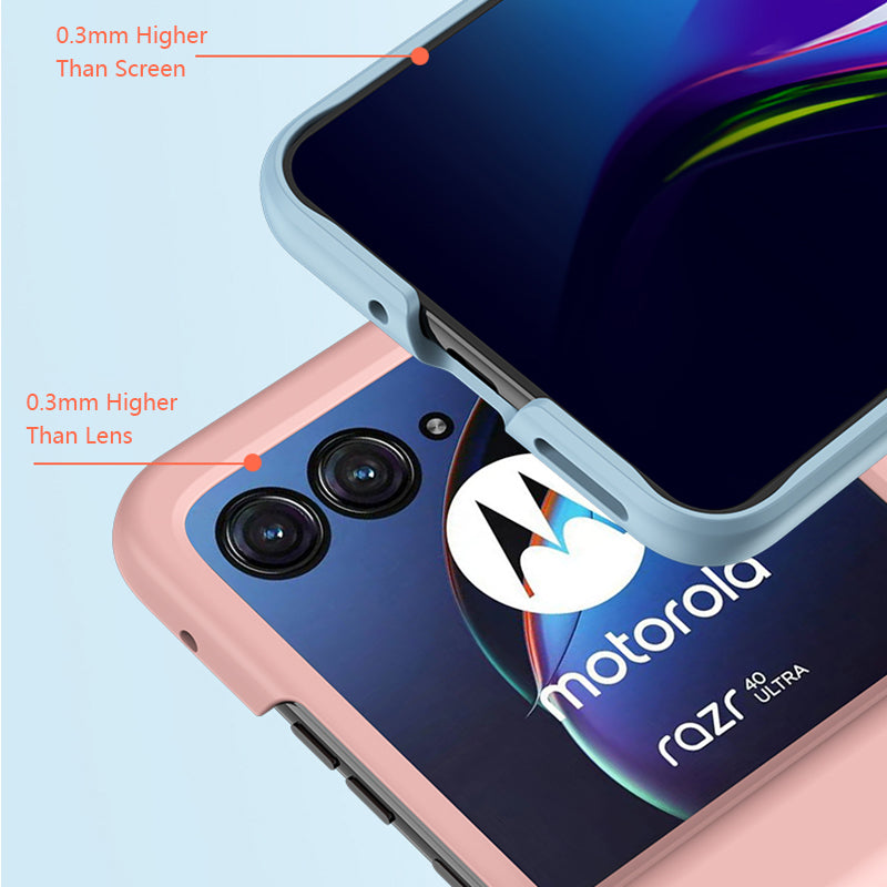 Uniqkart for Motorola Razr 40 Ultra 5G Phone Case Hinge Design PC Cover with Tempered Glass Rear Screen Protector - Black