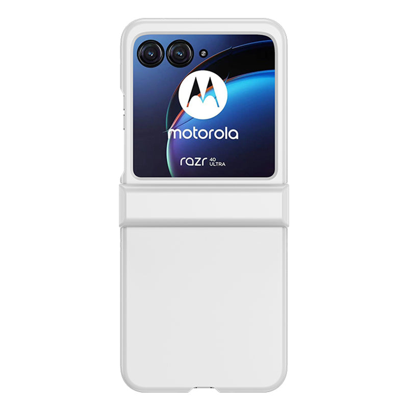 Uniqkart for Motorola Razr 40 Ultra 5G Phone Case Hinge Design PC Cover with Tempered Glass Rear Screen Protector - White