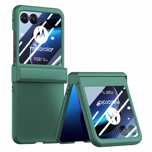 Uniqkart for Motorola Razr 40 Ultra 5G Phone Case Hinge Design PC Cover with Tempered Glass Rear Screen Protector - Dark Green