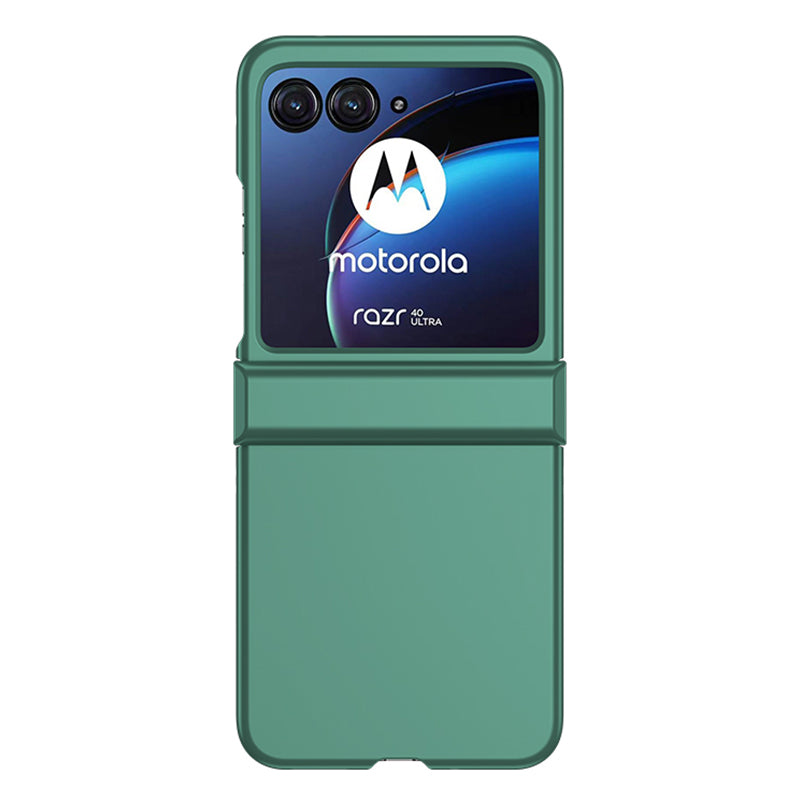 Uniqkart for Motorola Razr 40 Ultra 5G Phone Case Hinge Design PC Cover with Tempered Glass Rear Screen Protector - Dark Green