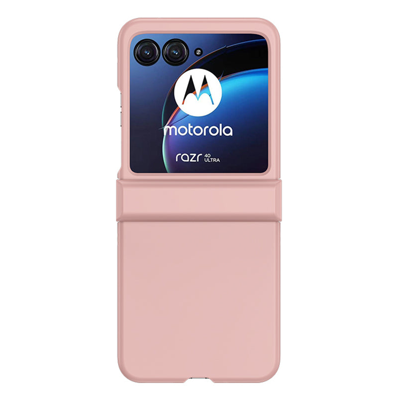 Uniqkart for Motorola Razr 40 Ultra 5G Phone Case Hinge Design PC Cover with Tempered Glass Rear Screen Protector - Pink