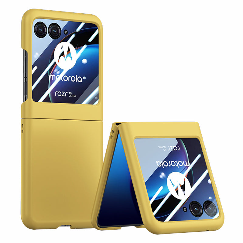 for Motorola Razr 40 Ultra 5G Phone Case Skin-touch PC Cover with Tempered Glass Rear Screen Protector - Yellow