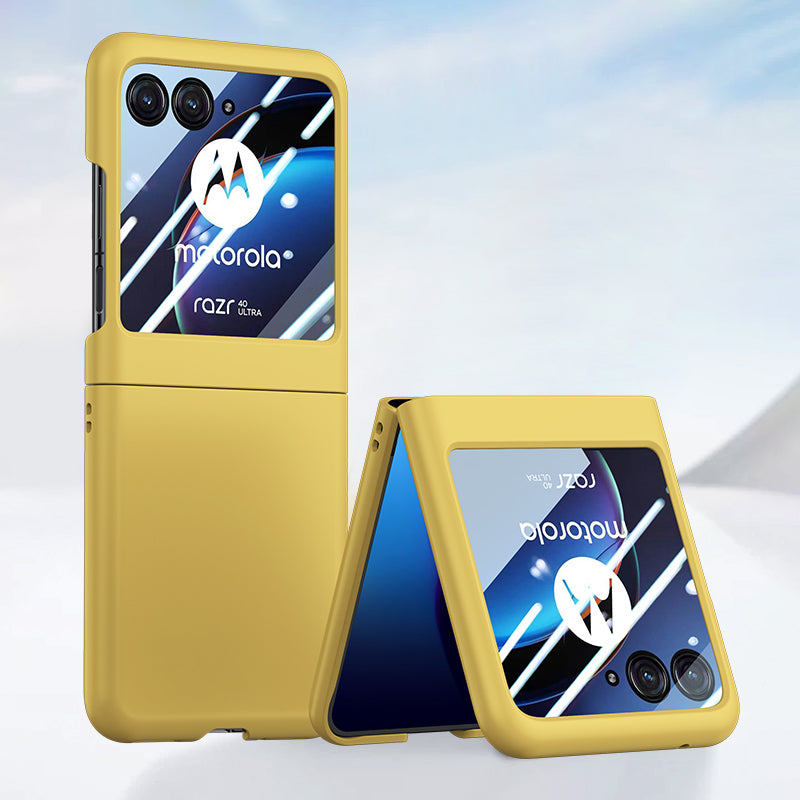 for Motorola Razr 40 Ultra 5G Phone Case Skin-touch PC Cover with Tempered Glass Rear Screen Protector - Yellow