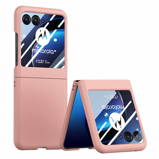 for Motorola Razr 40 Ultra 5G Phone Case Skin-touch PC Cover with Tempered Glass Rear Screen Protector - Pink