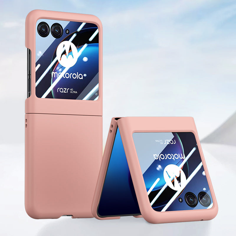 for Motorola Razr 40 Ultra 5G Phone Case Skin-touch PC Cover with Tempered Glass Rear Screen Protector - Pink