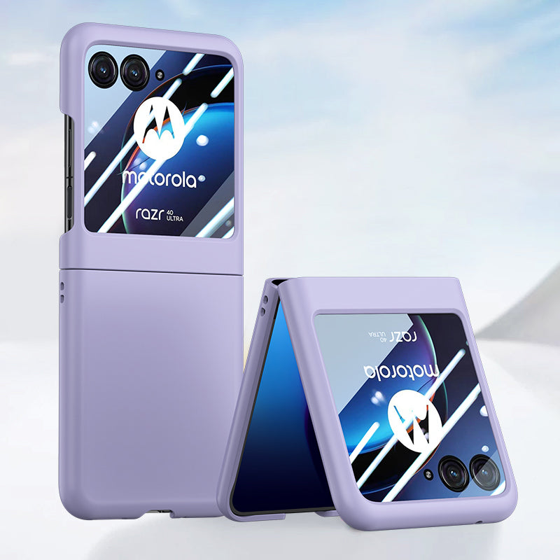 for Motorola Razr 40 Ultra 5G Phone Case Skin-touch PC Cover with Tempered Glass Rear Screen Protector - Purple