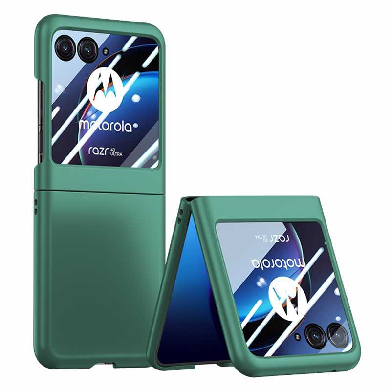 for Motorola Razr 40 Ultra 5G Phone Case Skin-touch PC Cover with Tempered Glass Rear Screen Protector - Dark Green