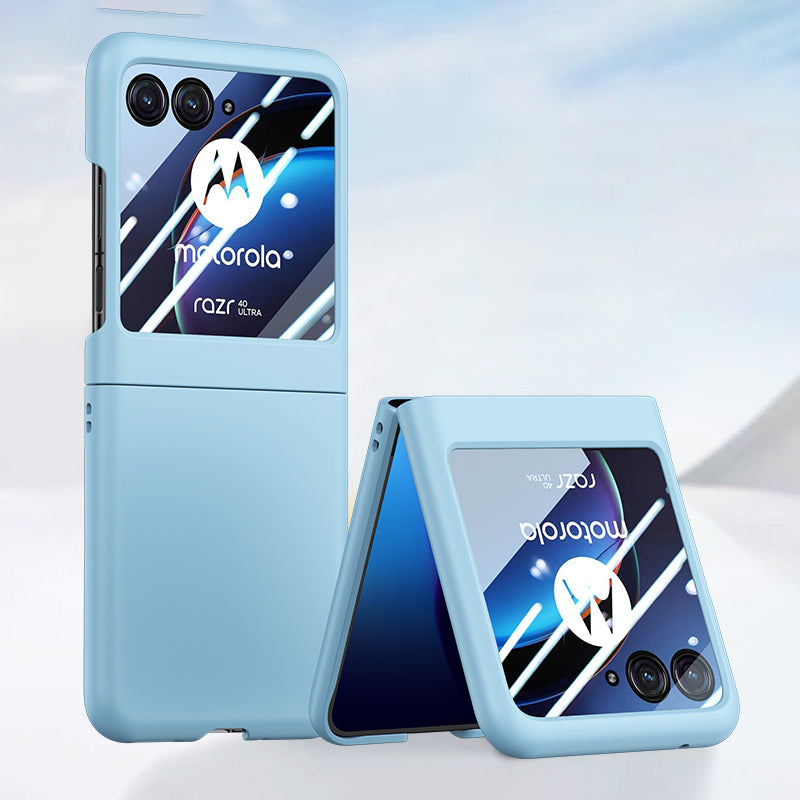 for Motorola Razr 40 Ultra 5G Phone Case Skin-touch PC Cover with Tempered Glass Rear Screen Protector - Baby Blue
