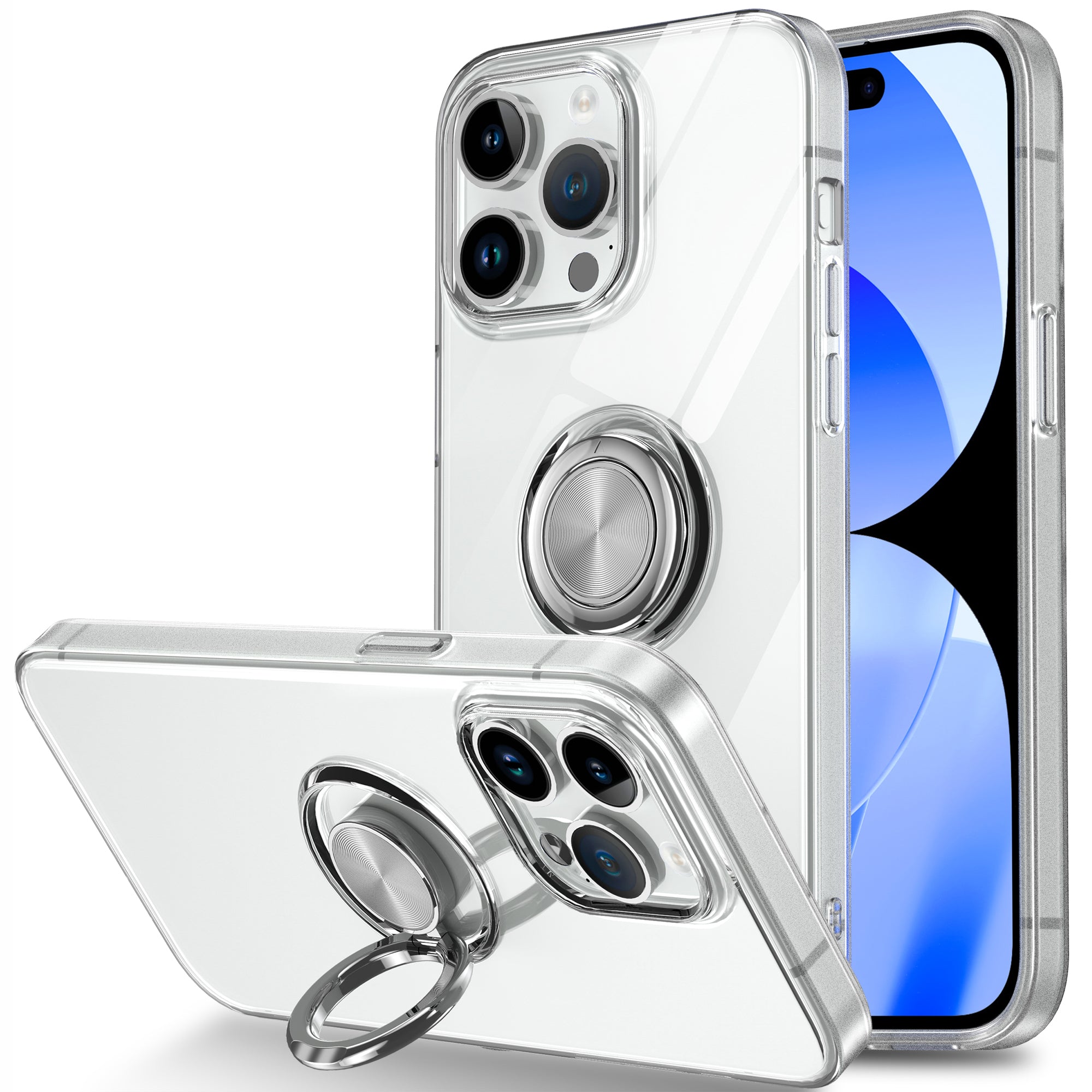 Transparent Soft TPU Case for iPhone 15 Plus Anti-Scratch Shockproof Cell Phone Cover with Kickstand