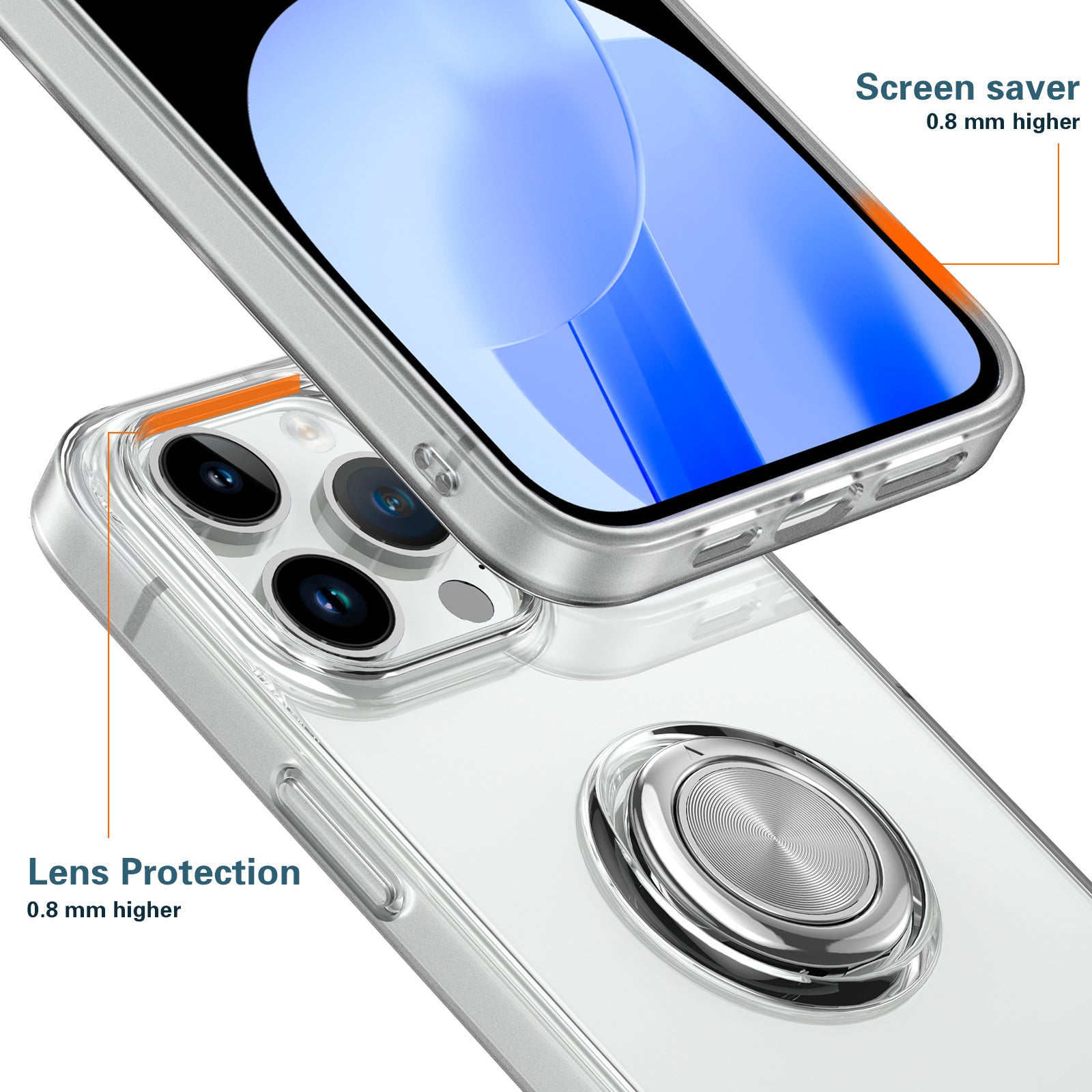 Transparent Soft TPU Case for iPhone 15 Plus Anti-Scratch Shockproof Cell Phone Cover with Kickstand
