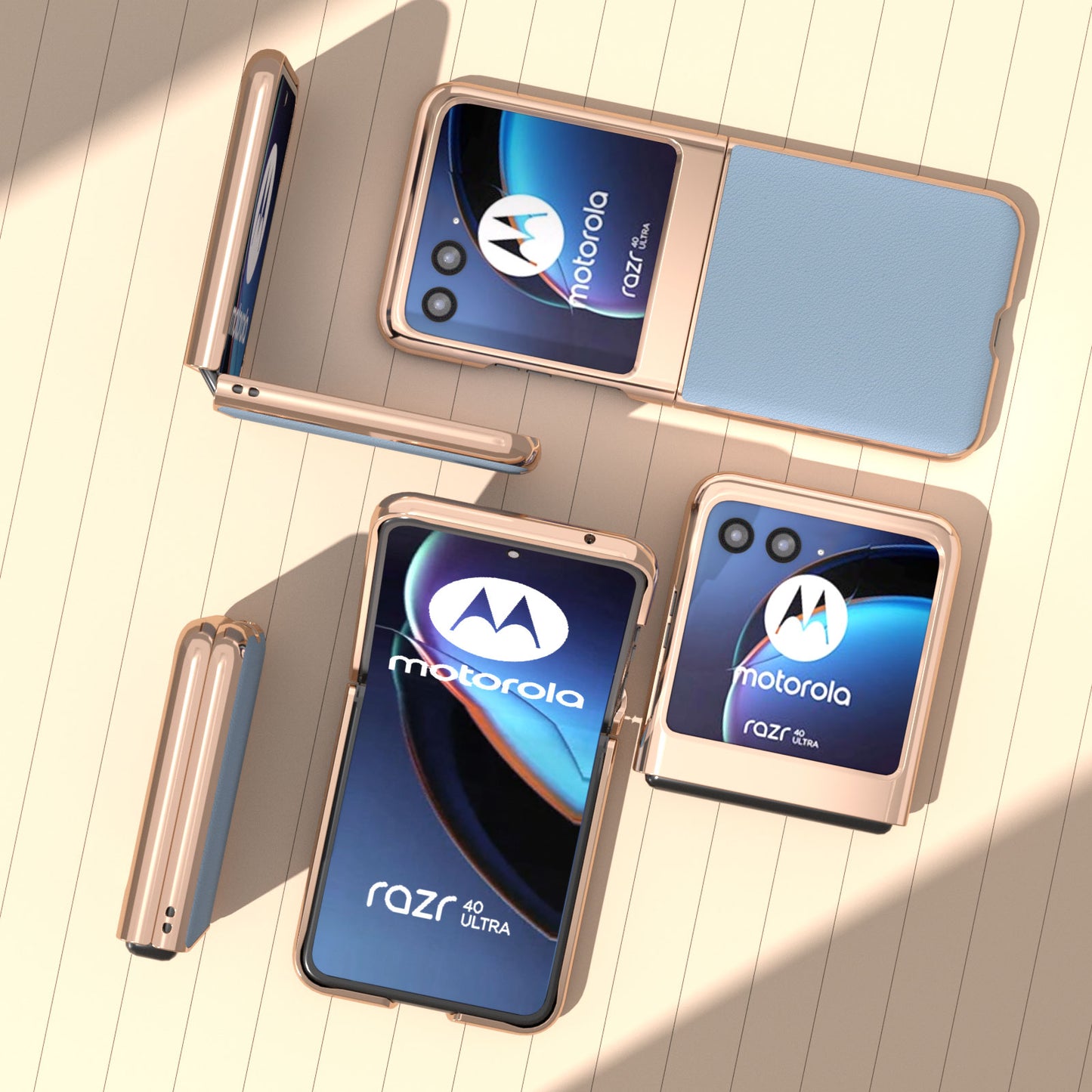 Uniqkart for Motorola Razr 40 Ultra 5G Nano Electroplating Phone Case Genuine Cow Leather+PC Phone Cover - Blue
