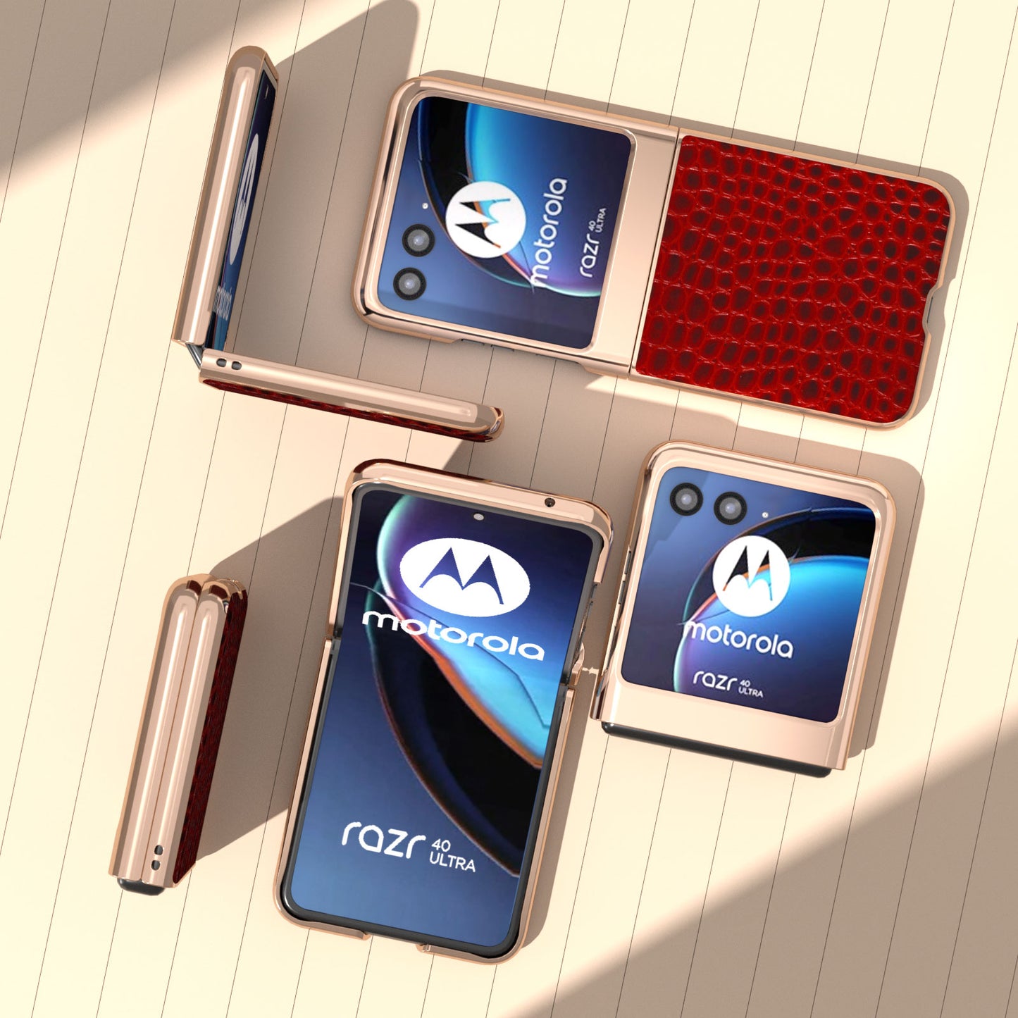 Uniqkart for Motorola Razr 40 Ultra 5G Nano Electroplating Phone Case Genuine Cow Leather Coated PC Crocodile Texture Cover - Red
