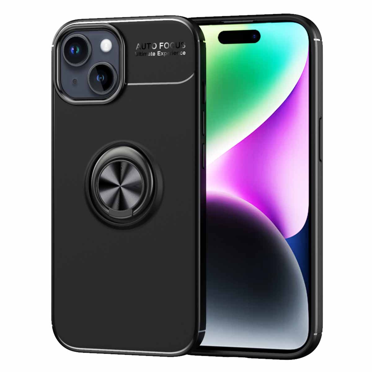 TPU Phone Case for iPhone 15 , Ring Holder Kickstand Anti-scratch Phone Back Cover - Black