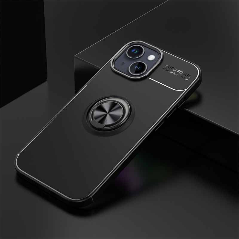 TPU Phone Case for iPhone 15 , Ring Holder Kickstand Anti-scratch Phone Back Cover - Black