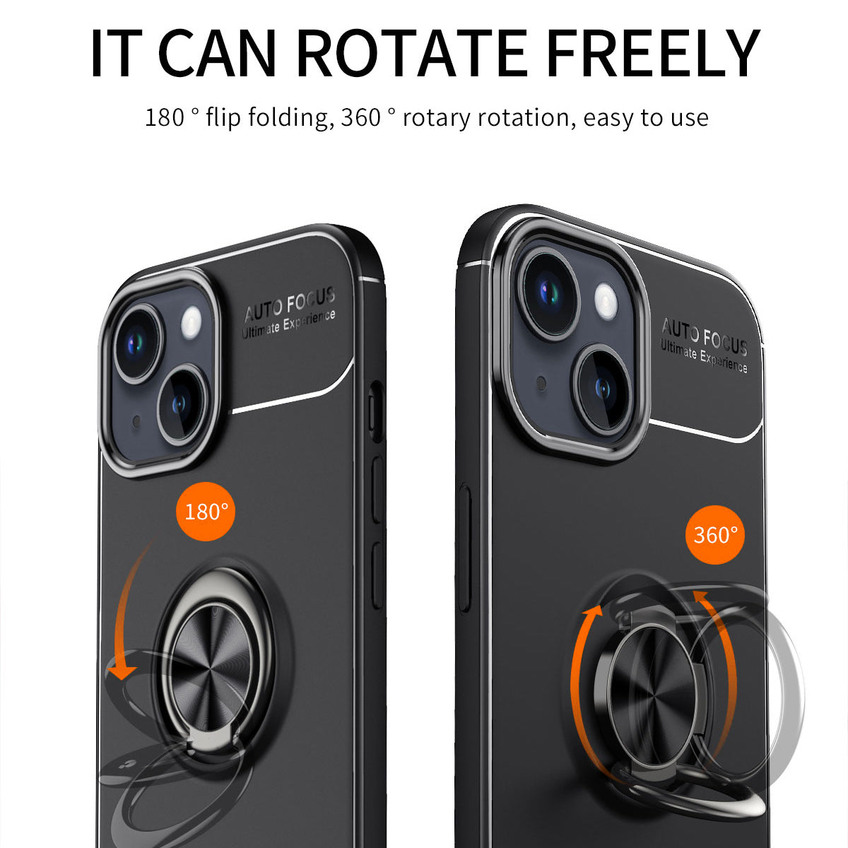 TPU Phone Case for iPhone 15 , Ring Holder Kickstand Anti-scratch Phone Back Cover - Black
