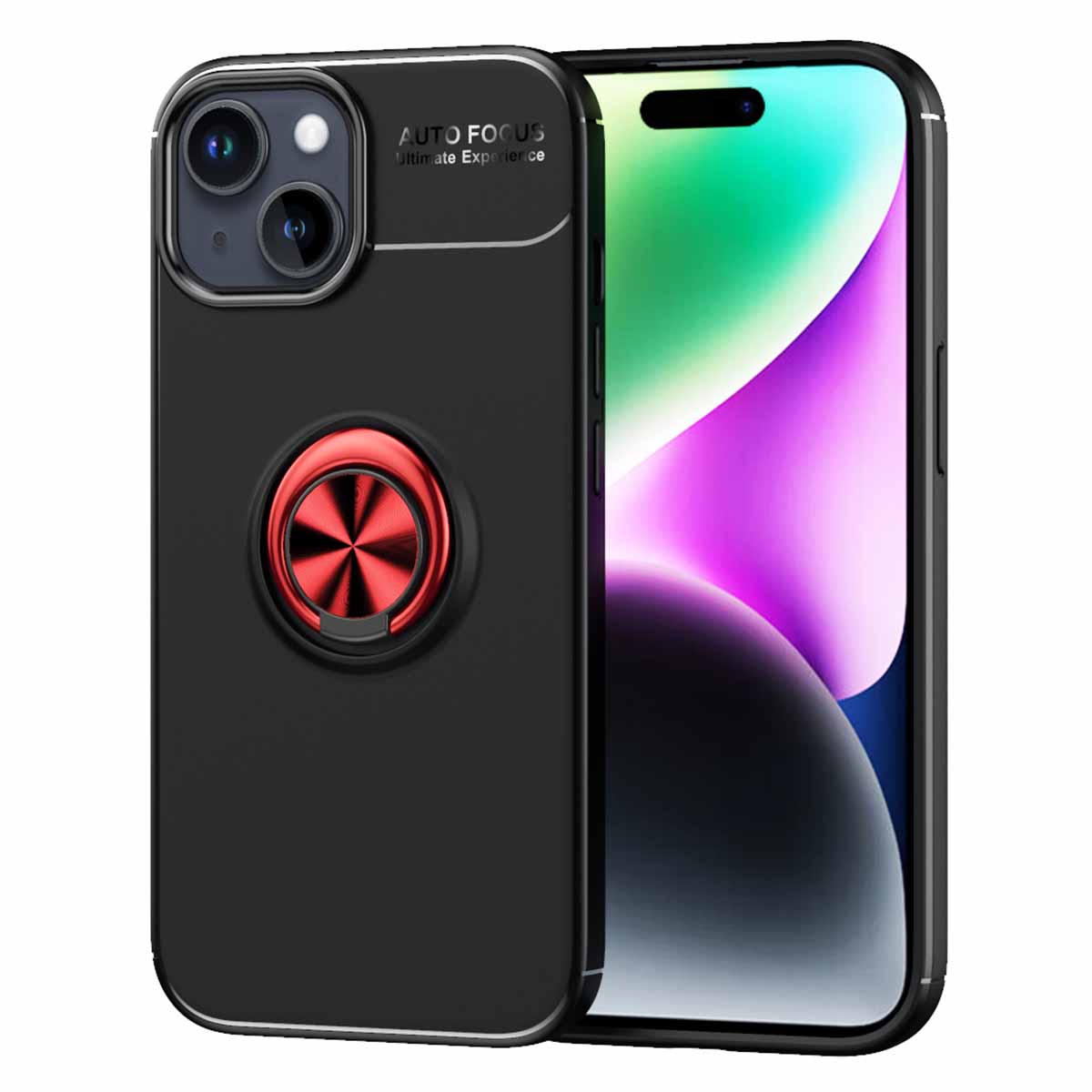 TPU Phone Case for iPhone 15 , Ring Holder Kickstand Anti-scratch Phone Back Cover - Black / Red