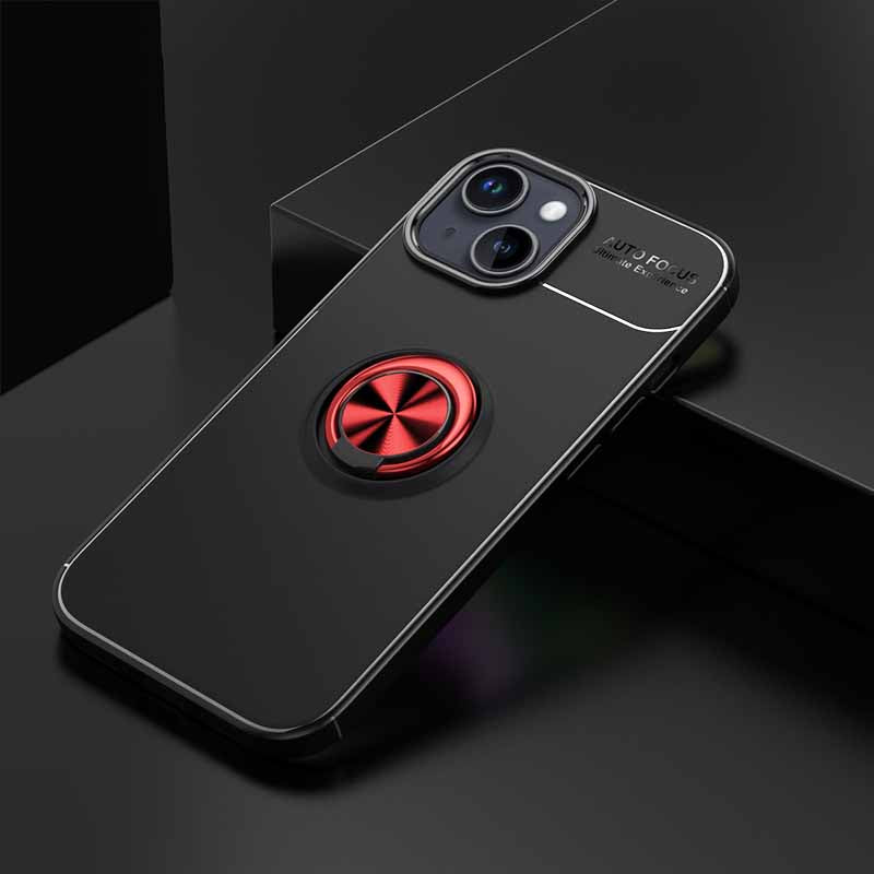 TPU Phone Case for iPhone 15 , Ring Holder Kickstand Anti-scratch Phone Back Cover - Black / Red